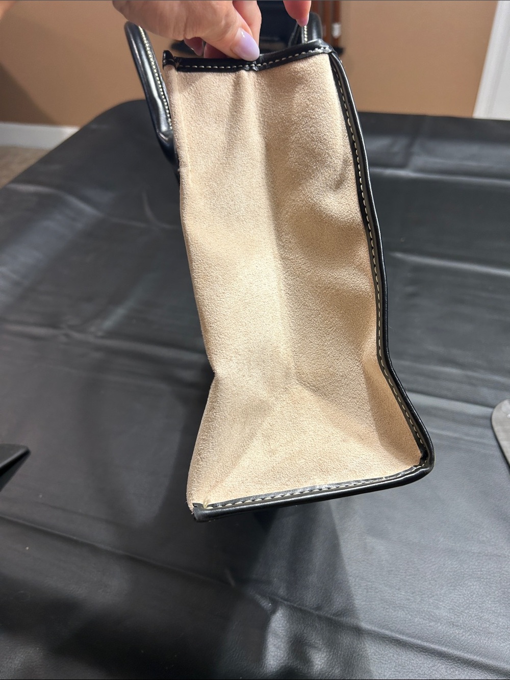 Saks Fifth Avenue Beige Canvas Tote with Black Trim - Picture 8 of 9